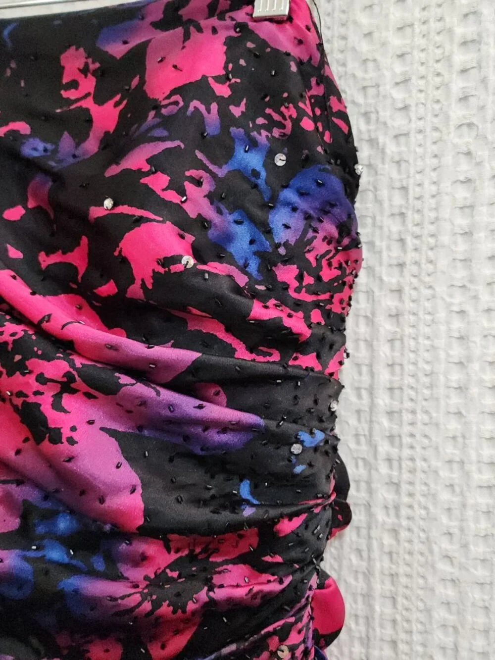 Y2K Strapless Ruffle Prom Dress Floral Black Pink Lizzie McGuire Vibe Size 13/14 - Picture 9 of 15